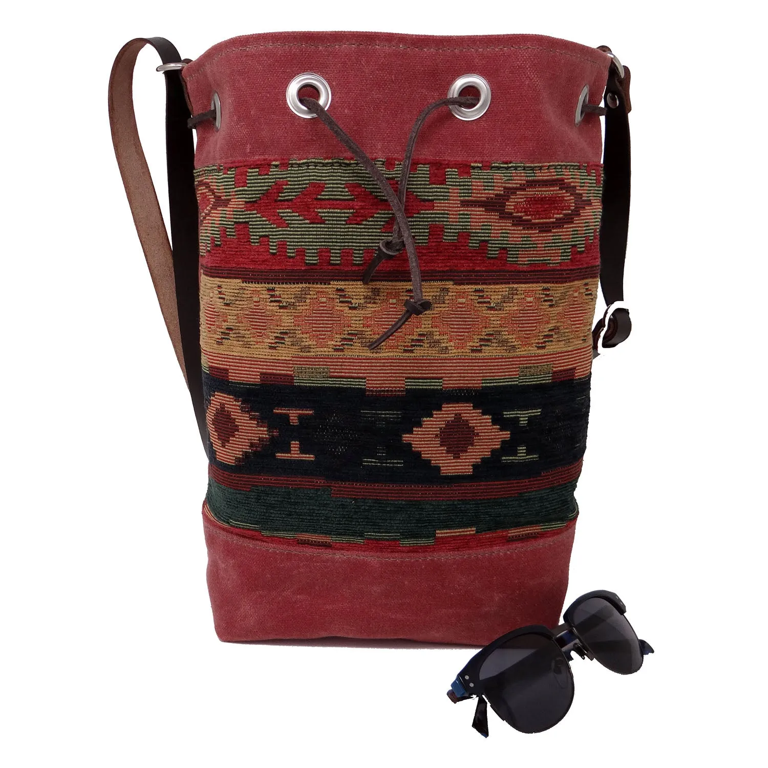 Wildwood Waxed Canvas Bucket Bag - Aztec