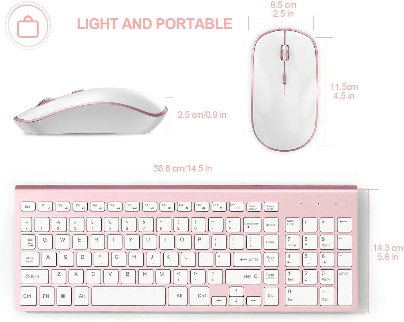 Wireless Keyboard Mouse, JOYACCES2.4G Compact and Ultra Slim Wireless Keyboard and Mouse for Windows, Computer, Desktop, PC, Laptop (Pink)