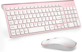 Wireless Keyboard Mouse, JOYACCES2.4G Compact and Ultra Slim Wireless Keyboard and Mouse for Windows, Computer, Desktop, PC, Laptop (Pink)