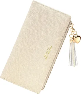 Womens Wallet Cute Elegant Long Slim Card Holder Case Minimalist Coin Purse Thin Tassels Zip Clutch Wallets for Girls Ladies